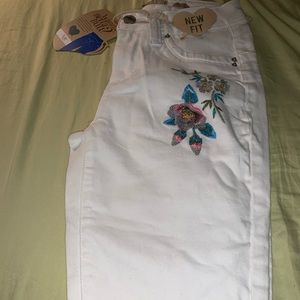 Flower long white jeans